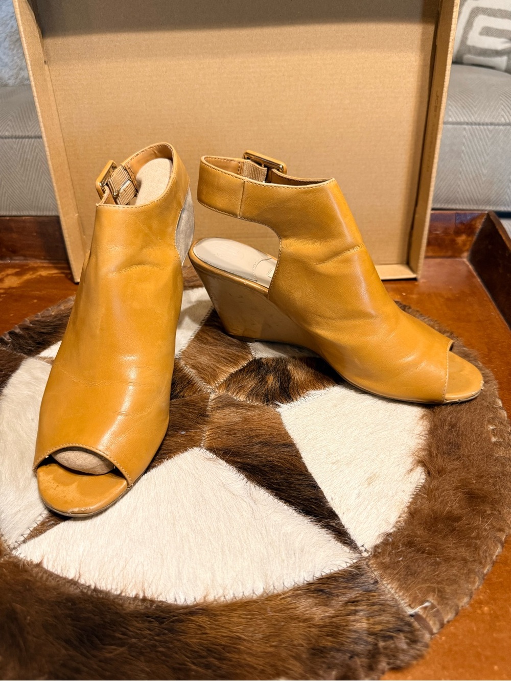 Dana Buchman Mustard Open-Toe Wedge Sandals